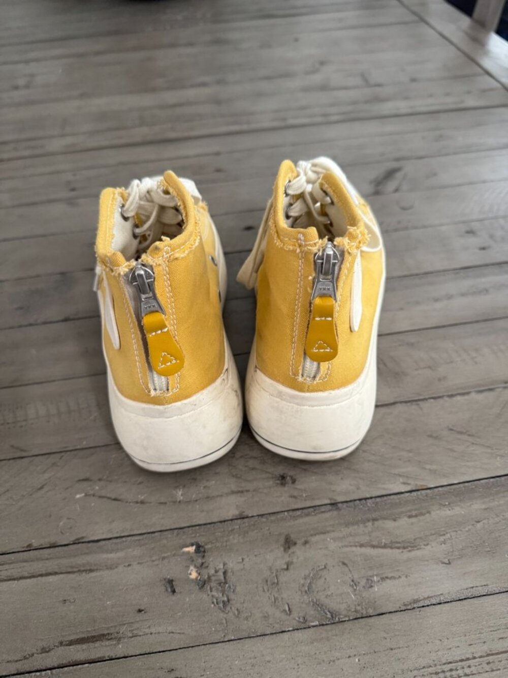 R13 Kurt High-Top Yellow Canvas Platform Sneakers Womens 7 Mens 5 - Picture 4 of 7